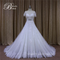 V Neck A Line Short Sleeve Appliques Wedding Dresses